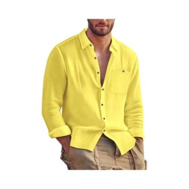 Imagem de Camisa Casual Masculina De Algodão E Linho De Manga Longa Para O Outon