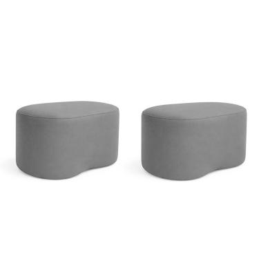 Imagem de Kit 2 Puff Feijão Curvo Orgânico Sala Redondo Confortável Moderno Suede Cinza Escuro