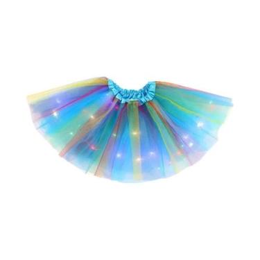 Imagem de Saia Tutu Curta De Tule Arco-Íris Com Luzes LED Para Meninas, Fantasia