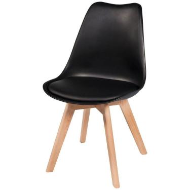 Imagem de Cadeira Leda Preta Charles Eames Wood Com Almofada