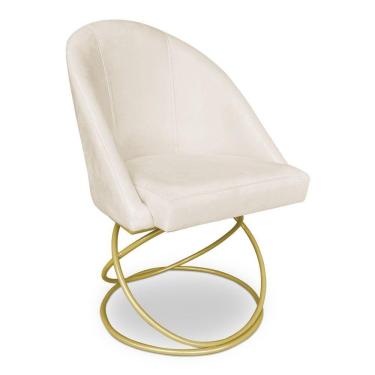 Imagem de Cadeira Poltrona De Jantar Bela Suede Base Metálica Luxo Dourado - Pallazio Cor Azul Marinho