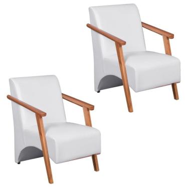 Imagem de Kit 2 Poltronas Venus 1 Lugar Braço Madeira Maciça Courino Branco