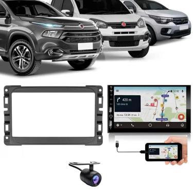 Imagem de Central Multimídia 2 Din Carplay Android Auto Fiat Uno Moldura + Câmera Pt Fosco