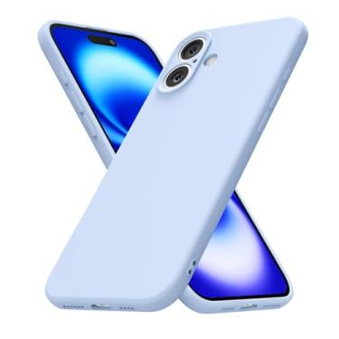 Imagem de uvcoat Capa de silicone para iPhone 16, capa fina de gel de borracha macia para mulheres e meninas, linda capa de telefone TPU fosco com proteção total da câmera, design simples minimalista, azul