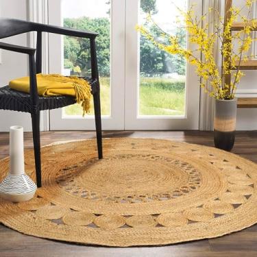 Imagem de RIANGI Tapete de juta trançado à mão - 1,5 m redondo - Tapetes reversíveis para sala de estar, quarto, sala de jantar, cozinha - Tapetes decorativos naturais para área de entrada Boho - Tapete redondo