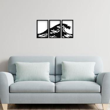 Imagem de 3 quadros alto relevo ondas 32x65 mdf decorativo - Decoraset