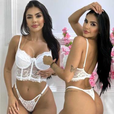 Imagem de Conjunto Lingerie Cropped Renda Sexy Sensual Calcinha Fio - Like4you, 