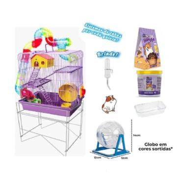 Imagem de Gaiola Hamster Lilás Com Base Banho Globo Torta + Bebedouro - Jel Plas