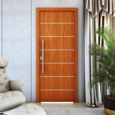 Imagem de Kit 4 Folhas de Porta de Madeira Frisada 210x80 Espessura 3,5cm Mogno