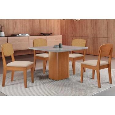 Imagem de Sala Jantar Mesa Maldivas Tampo c/ Vidro Curvo 90cm+4 Cadeiras Havana 