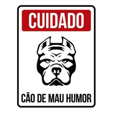Imagem de Placa Sinalização - Cuidado Cão De Mau Humor Vermelha 36X46 - Sinalizo