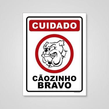Imagem de Placa Acm Cuidado Cãozinho Bravo Desenho 18X23 - Sinalizo