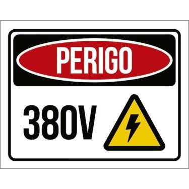 Imagem de Kit 5 Placa Acm Perigo 380V Ícone 18X23 - Sinalizo