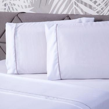 Imagem de Jogo De Cama Lençol Casal Padrão Essential Liso Branco Com Fronhas 04 Peças - Percal Soft 200 Fios