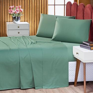 Imagem de Jogo De Cama Lençol Solteiro Prestige Com Fronha 03 Peças - Tecido Liso Percal 300 Fios 100% Algodão Original Cor Verde