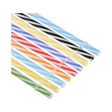Imagem de Canudo Descartável Rígido Transparente Listrado Com Alça Criativa E De