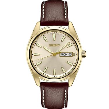 Imagem de Relógio SEIKO SUR450 Essentials Champagne com mostrador masculino em couro