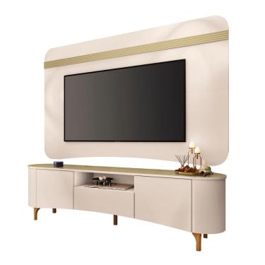 Imagem de Bancada Elara e Painel Armony TV até 80” Pés Madeira Maciça