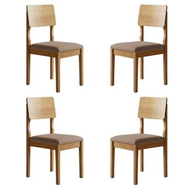 Imagem de Conjunto 4 Cadeiras para Sala de Jantar Pés Madeira Maciça Ana Cinamomo/Bege