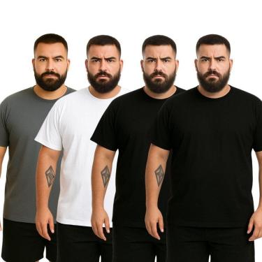 Imagem de Kit 4 Camisetas Masculina Plus Size Lisa Algodão Premium-Masculino