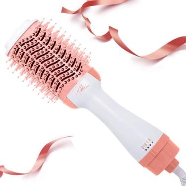 Imagem de Secador de Cabelo Escova Rotativa UKLISS 4 em 1 - Rosa e Branca