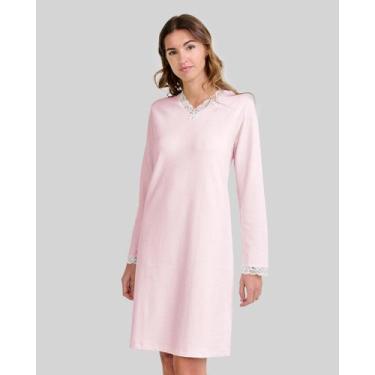 Imagem de Camisola Feminina Decote V Manga Longa em Cetim Rosa Lohe, Rosa, GG