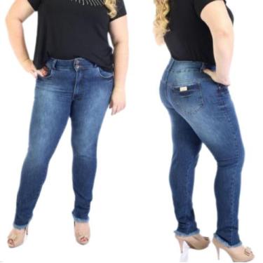 Imagem de Calça Fem Plus Size Básica Cós Largo Com Barra Desfiada - EMPORIO JEAN