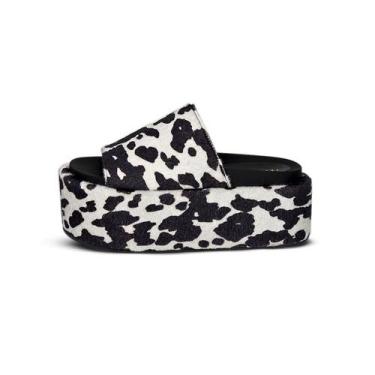 Imagem de Tamanco Plataforma Feminino Anabela Mule Vaca Cow Preta Cor:Vaca Preto