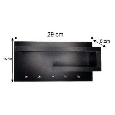 Imagem de Porta Chaves De Parede Com Prateleiras Mdf - Noachy, Preto