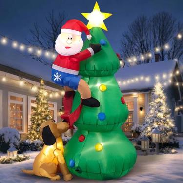 Imagem de Decoração inflável de Natal MICOCAH 183 cm árvore, Papai Noel, cachorr