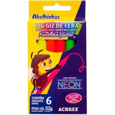 Imagem de Giz de Cera Gizão BIG GIZ Neon Glíter 52G - Pacote com 6 Cores - Acril