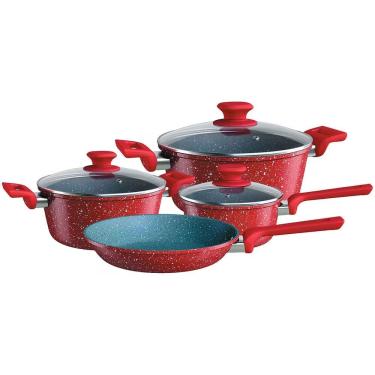 Imagem de Conjunto de Panelas Colorstone Frigideira Antiaderente Alumínio com Revestimento Cinco Camadas 4,8L Vermelho Euro Home