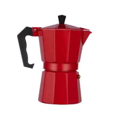 Imagem de Cafeteira Italiana Moka 300ML em Alumínio Prepara Até 6 Xícaras de Café Expresso Tradicional para Uso Doméstico Vermelha