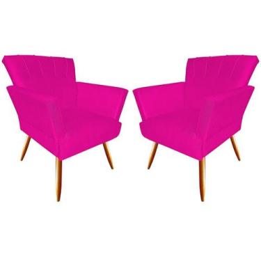 Imagem de Kit 2 Poltronas Decorativa Iris Couro Rosa Pink Pés Madeira Mz Decor -