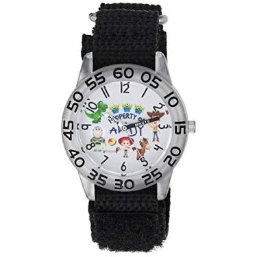Imagem de Disney Toy Story 2 Little Green Men, Rex, Woody, Buzz Lightyear, Jessie, Slinky Dog, Bullseye Boys Clear Plastic Time Teacher Watch, Black Hook and Loop Nylon Strap with Black Backing, WDS00861, Preto, Relógio de quartzo