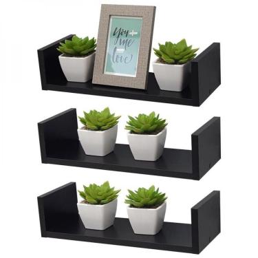 Imagem de Kit 3 Prateleiras U 40 X 15cm Preta Suporte Invisível