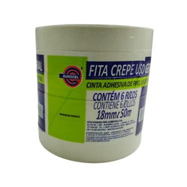Imagem de Fita Crepe Uso Geral Eurocel Borracha Sintética 18mmx50m Pc c/ 6un
