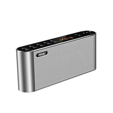 Imagem de Alto-falante Bluetooth sem fio ultra-portátil estéreo pesado Bluetooth alcance 33 pés alto-falante com microfone, prata