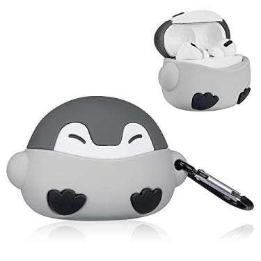 Imagem de Mulafnxal Capa para Airpod Pro 2019, capa fofa de silicone com desenho animado, 3D divertido, legal, design de chaveiro, kits de moda, capas de pele macia, para meninos e meninas para Airpods Pro (Q Grey pinguim)
