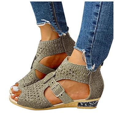 Imagem de Chinelos para mulheres sandálias femininas moda verão chinelos sandálias rasas chinelos chinelos abertos sandálias de praia a8, Dourado, 8