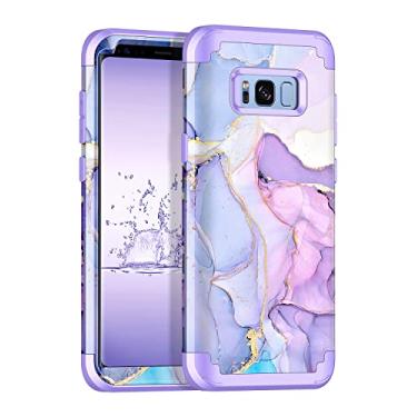 Imagem de Miqala Capa para Galaxy S8, capa protetora de plástico rígido à prova de choque de três camadas com design de mármore + capa protetora de borracha de silicone macio para Samsung Galaxy S8, roxa