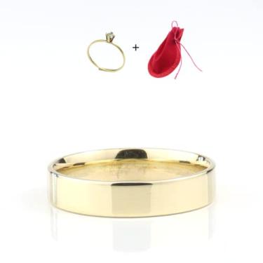 Imagem de Aliança Reta 4mm + Anel Brinde Noivado Casamento Moedas Antigas Moderna (Não Tenho Certeza, Dourado)