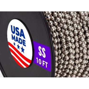 Imagem de Corrente de bola de comprimento de 25,4 m, tamanho de miçangas número 10 feito nos EUA (Aço inoxidável)