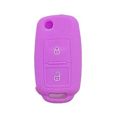 Imagem de CSHU Silicone 2 botões Car Key Case Cover Chaveiro Ring Key Bag, apto para VW Amarok Polo Golf MK4 Bora Jetta Altea Skoda Octavia Fabia Amarok, Roxo