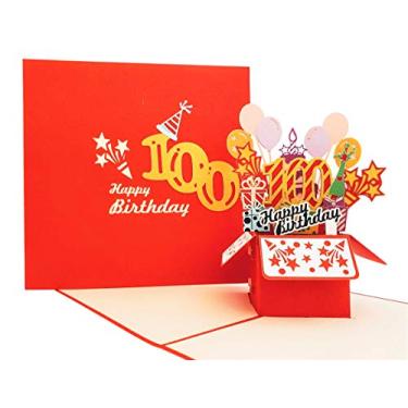 Imagem de iGifts And Cards Happy 100th Red Birthday Party Box 3D Pop Up Cartão – Cem, Incrível, Balões, Único, Celebração, Feliz Cumpleaños, Divertido