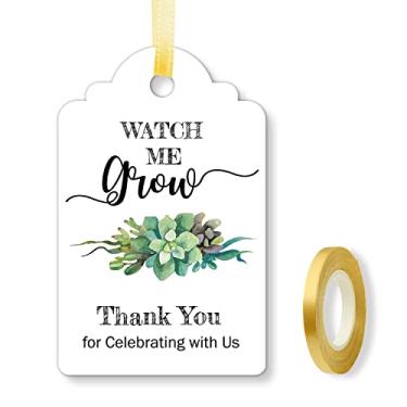 Imagem de Etiquetas Watch Me Grow para Chá de Bebê, Suculentas, Etiquetas de Agradecimento ao Chá de Bebê, Etiquetas de Lembrança de Chá de Bebê, 4,7 x 7,8 cm, Pacote com 50 com Fita Dourada.