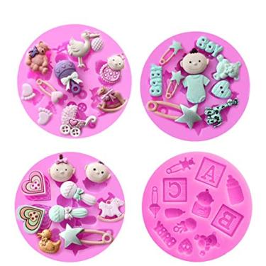 Imagem de Tvoip 4 peças lindo tema de bebê 3D molde de fondant de silicone para decoração de bolos molde de silicone fondant bolo açúcar artesanato ferramentas de moldes
