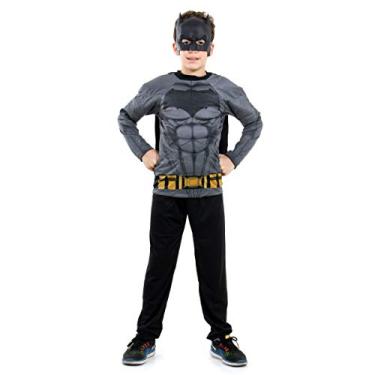 Imagem de Camiseta Batman com Capa e Musculatura Infantil Sulamericana Fantasias Cinza G 10/12 Anos
