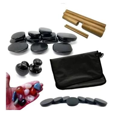 Imagem de Kit 12 Pedras Quentes + Podal + Chakras + Bambu + Cogumelo + Bolsa (127)