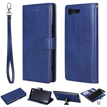 Imagem de Capa carteira premium para Sony Xperia XZ, [2 em 1 removível] suporte magnético de couro PU com compartimentos para cartão capa protetora flip [capa interna à prova de choque de TPU] Capa para Sony Xperia XZ Premium (azul)
